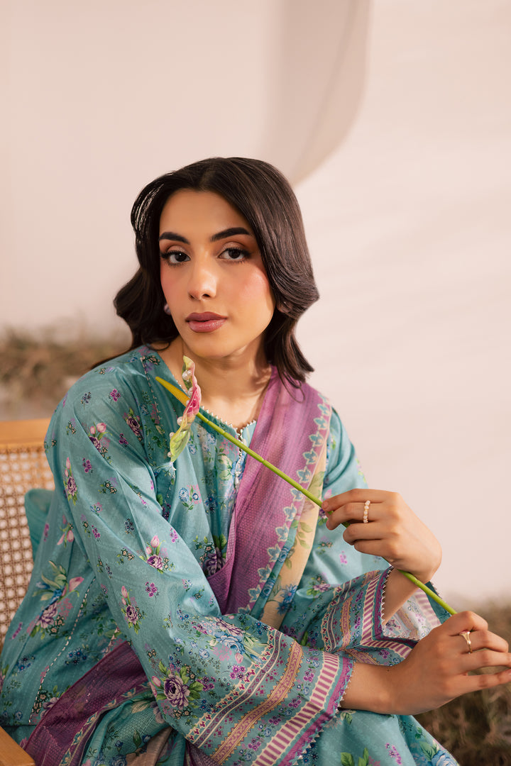 Blue Alcea 3Pc - Printed Lawn Dress