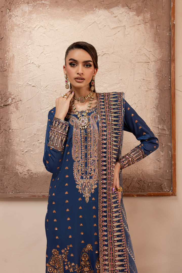 Blue Sapphire 3Pc - Embroidered Luxe PRET