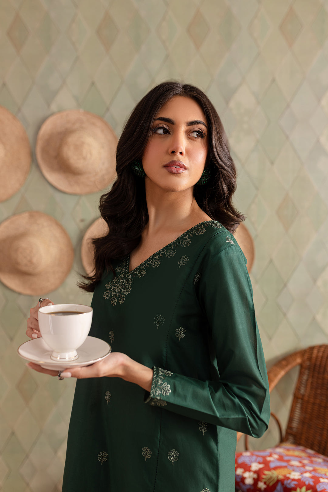 Green Brick 2Pc - Embroidered Lawn Dress