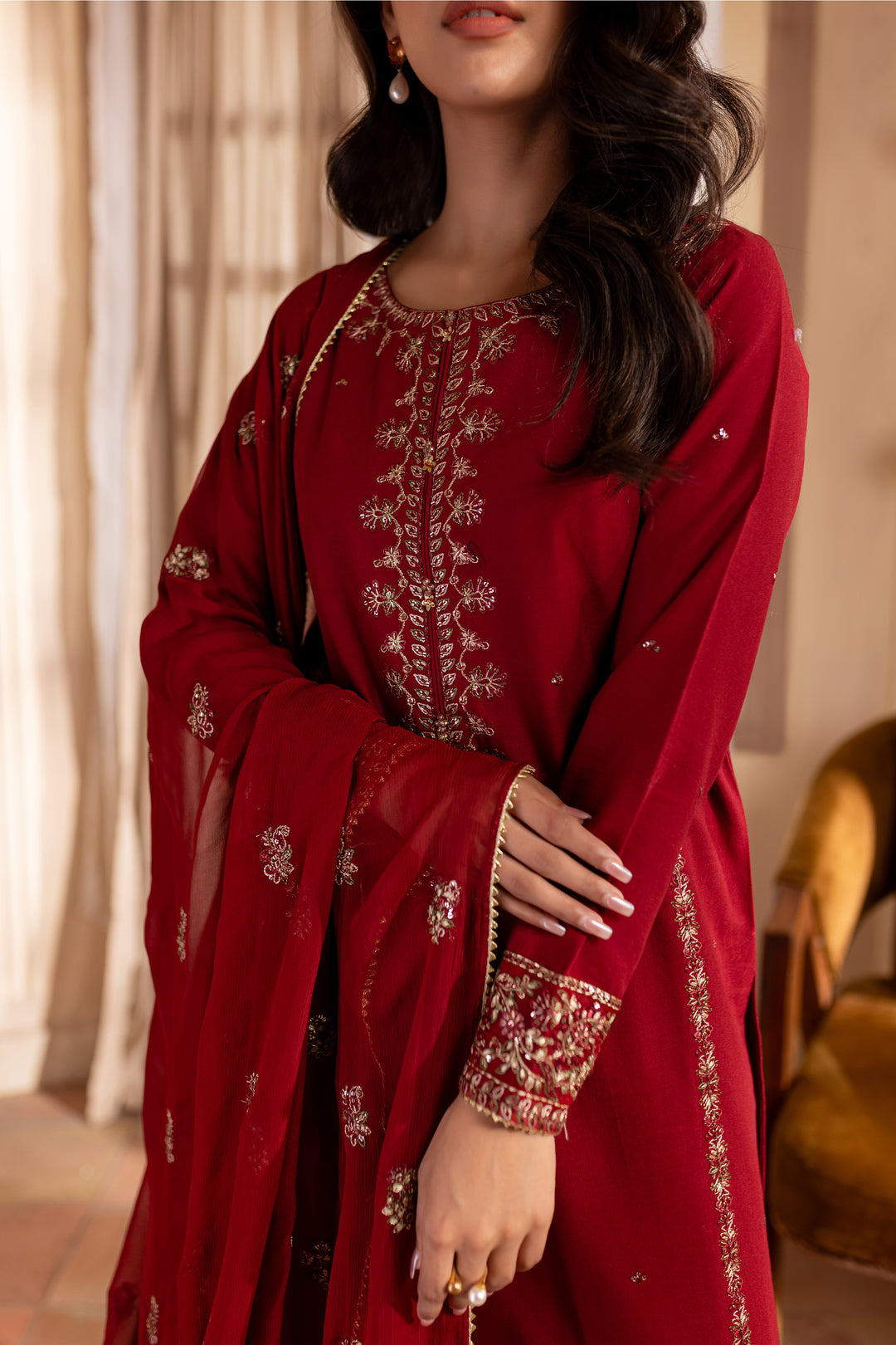 Rhaenyra 3Pc - Embroidered Khaddar Dress