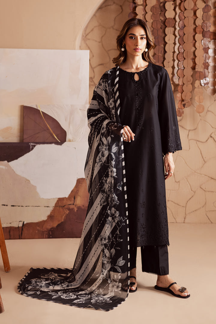 Dark Night 3Pc - Embroidered Lawn Dress