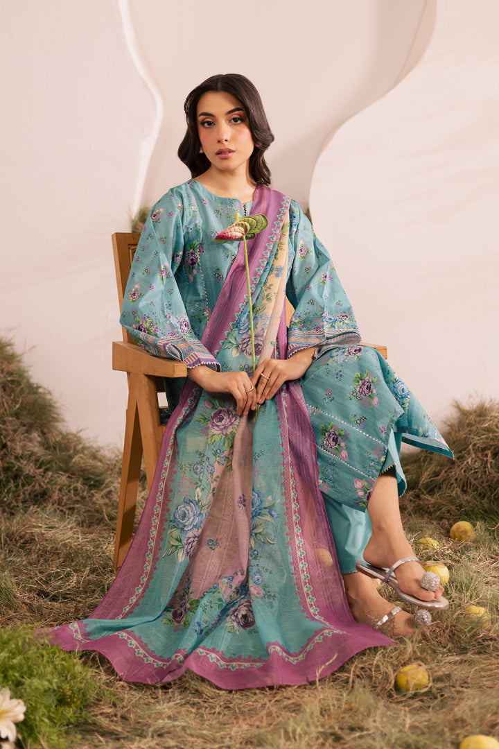 Blue Alcea 3Pc - Printed Lawn Dress
