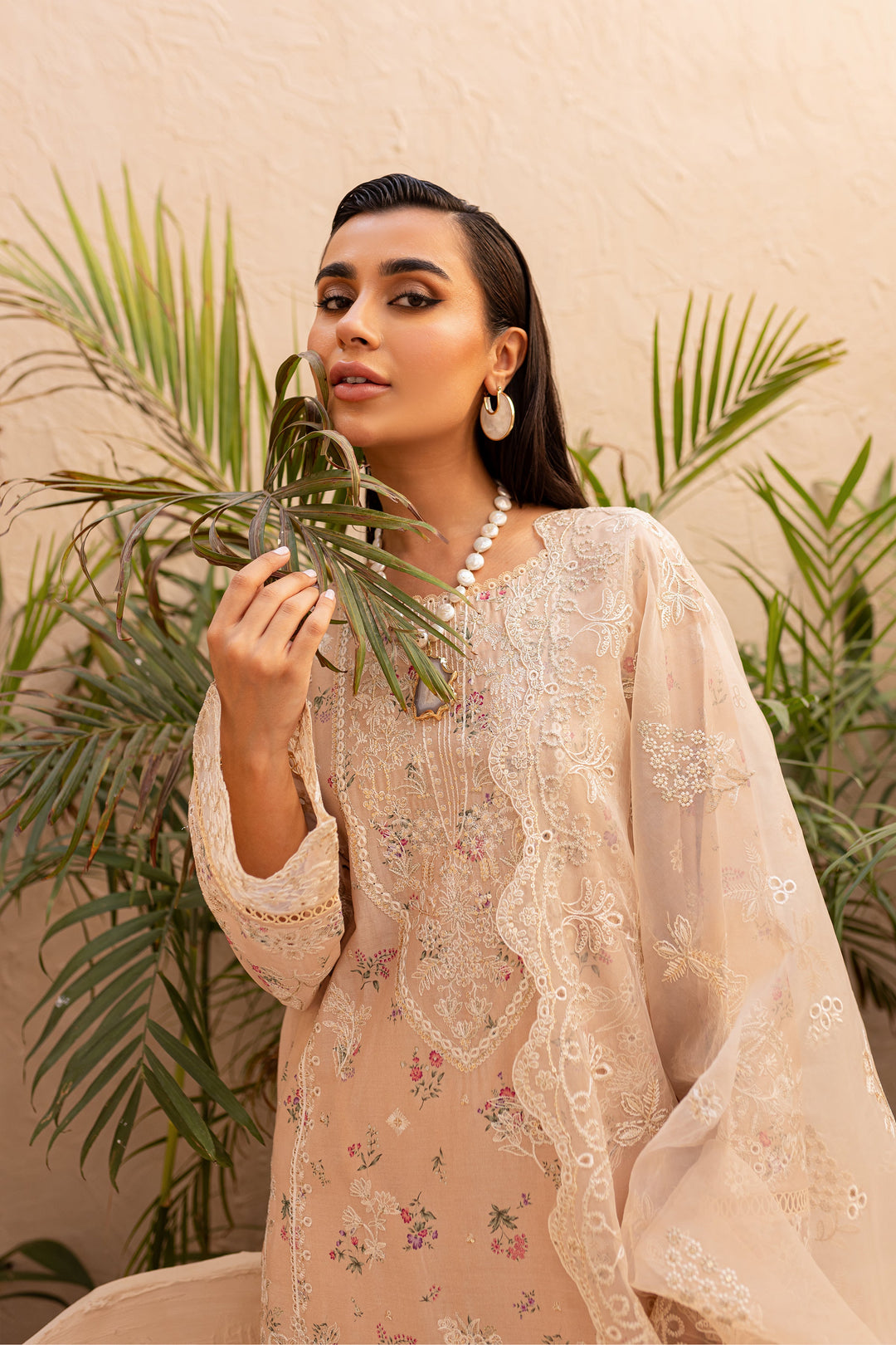 Ammar Peach 3Pc - Embroidered Luxe PRET - BATIK