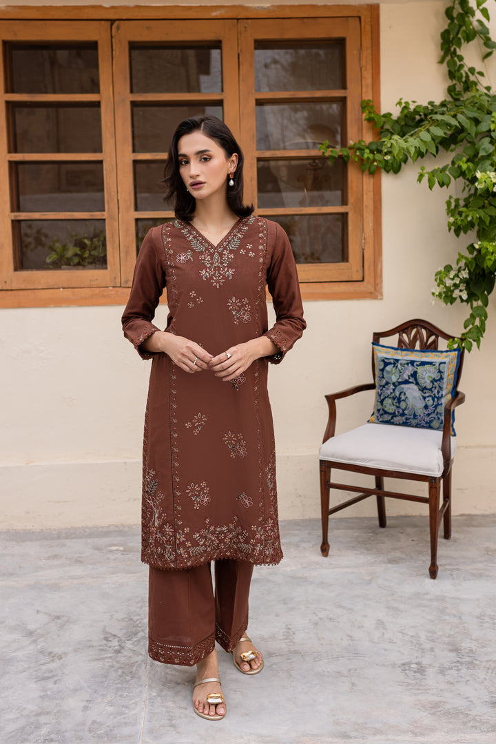 Evana 2Pc - Embroidered Khaddar Dress