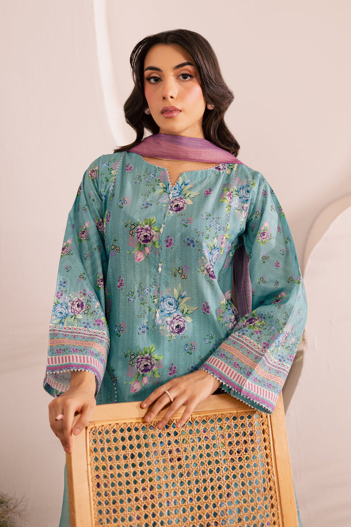 Blue Alcea 3Pc - Printed Lawn Dress