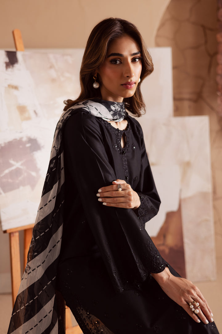 Dark Night 3Pc - Embroidered Lawn Dress