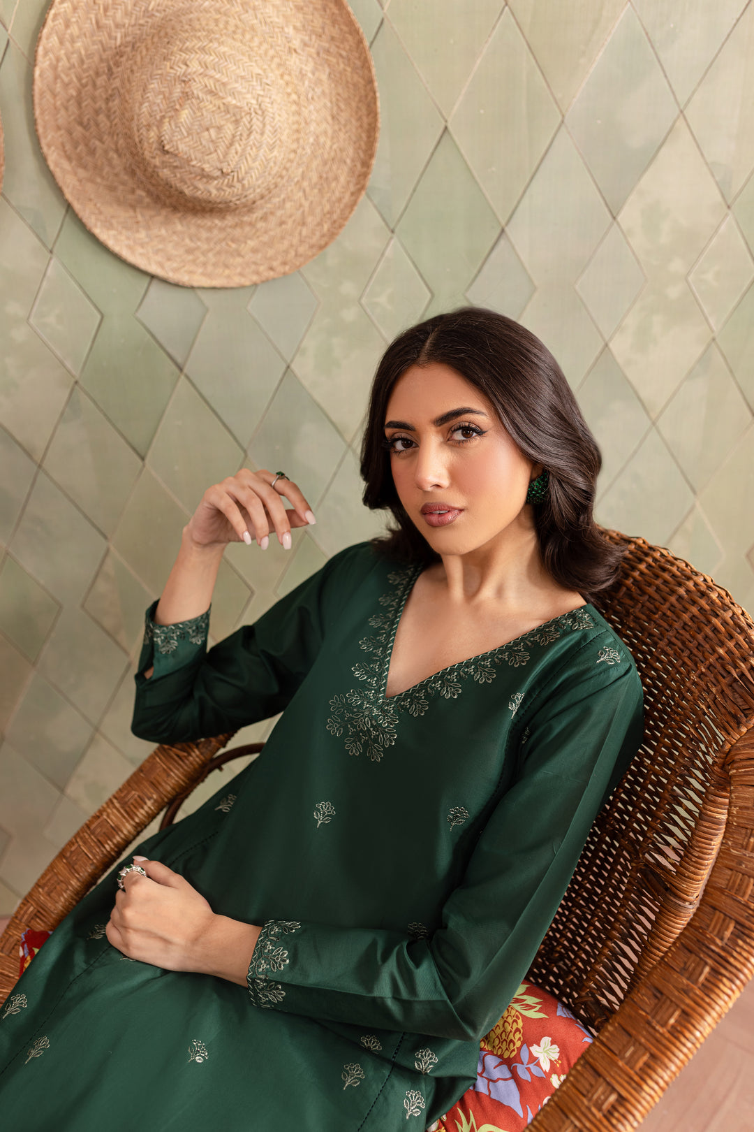 Green Brick 2Pc - Embroidered Lawn Dress