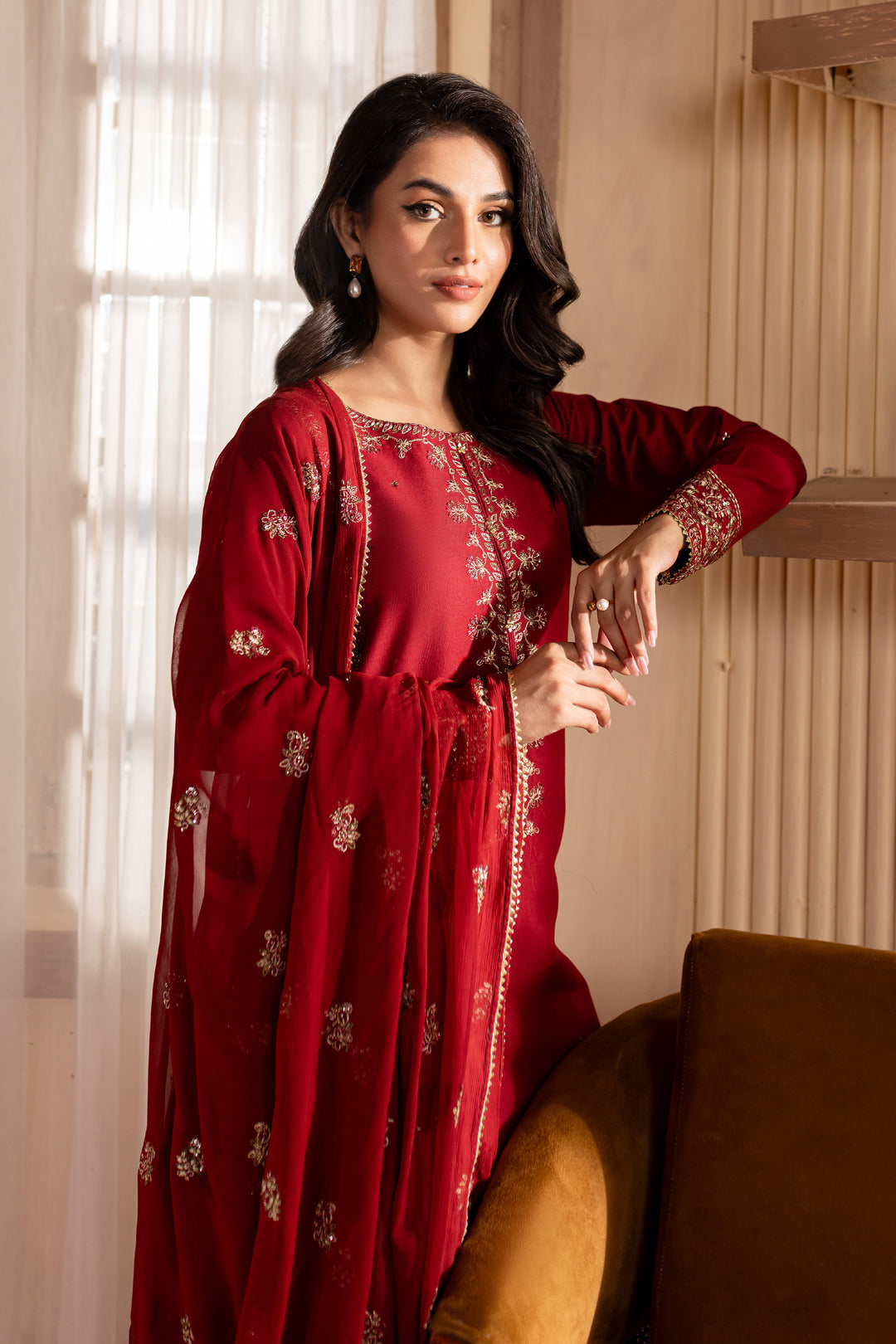 Rhaenyra 3Pc - Embroidered Khaddar Dress