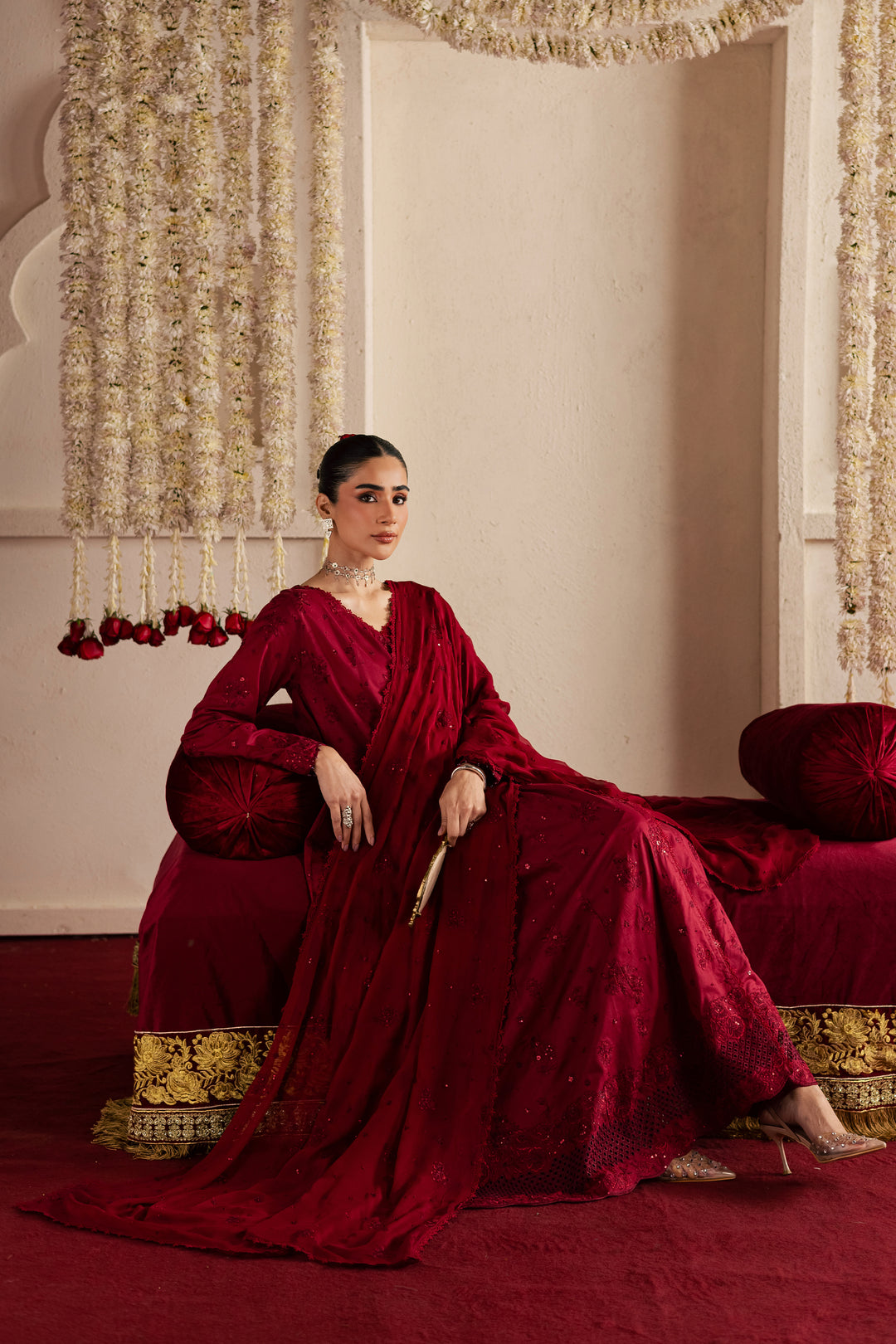 Red Bloom 3Pc - Festive Embroidered Lawn