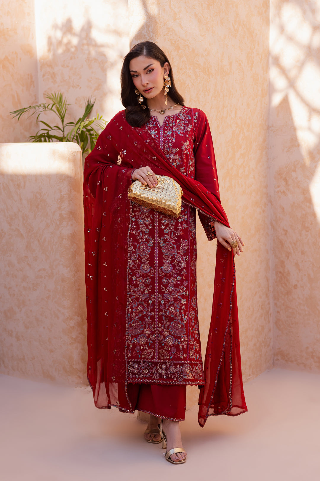 Red Delight 3Pc - Festive Embroidered Lawn
