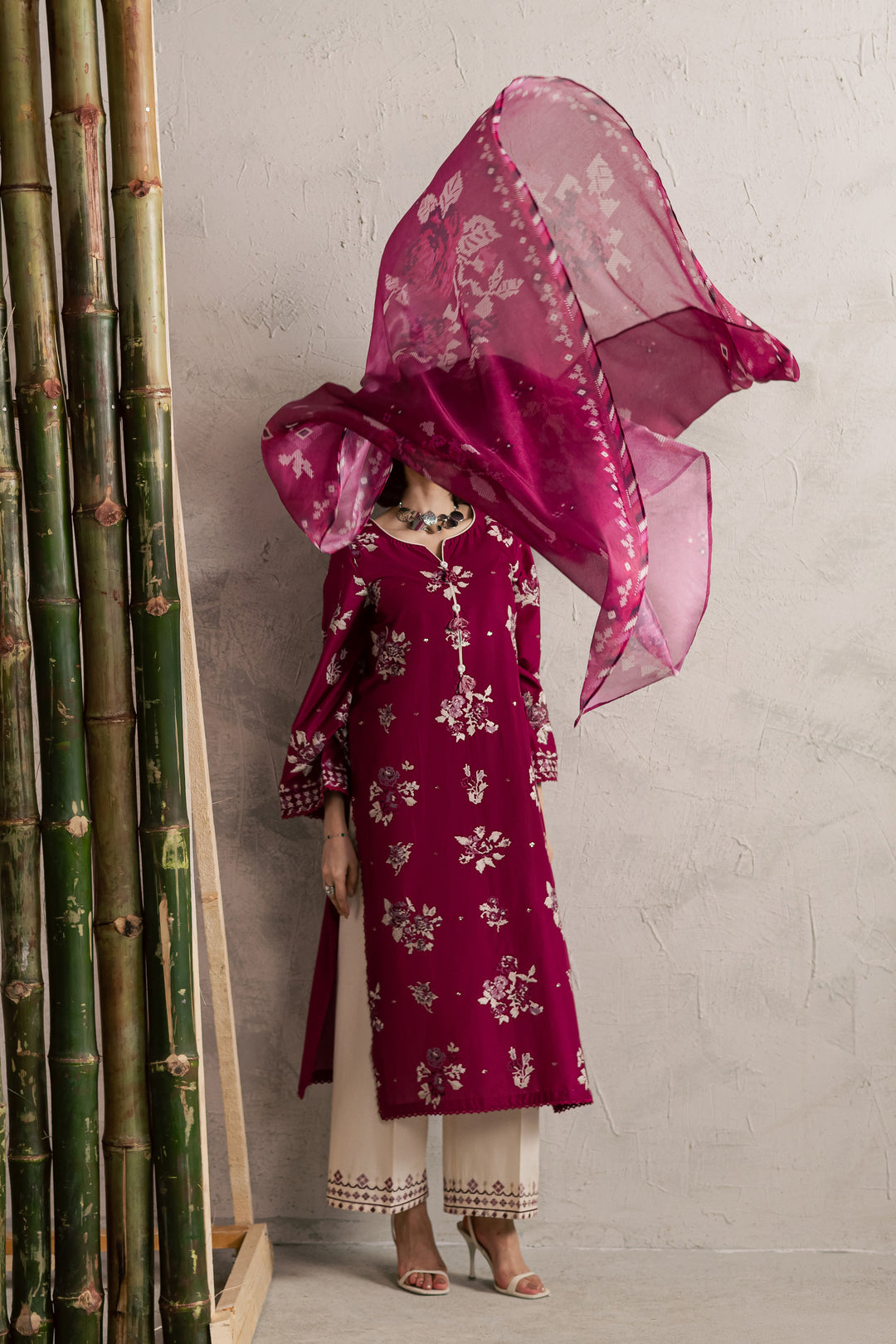 Pink Oliver 3Pc - Festive Embroidered Lawn