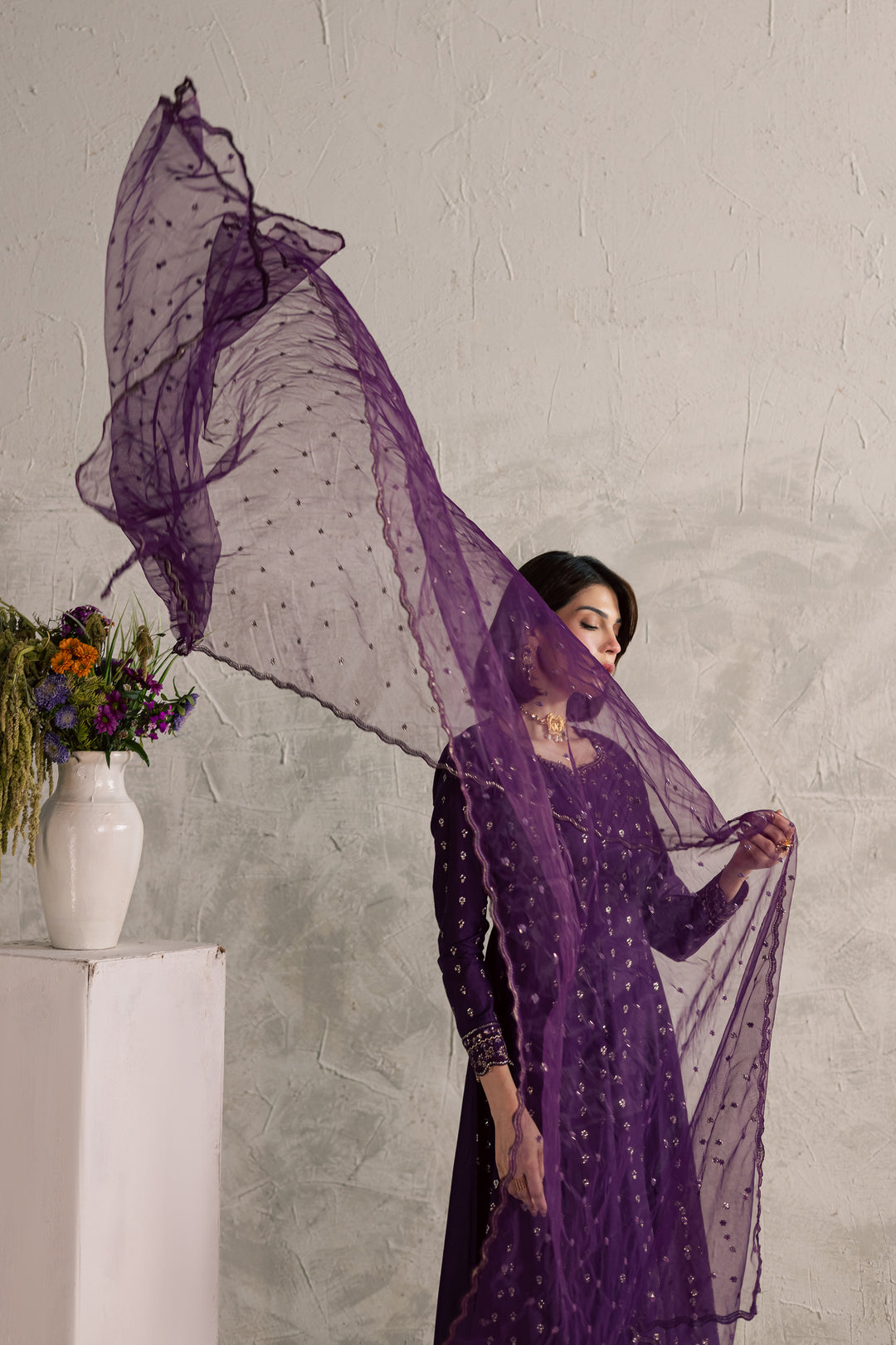 Purple Elaf 3Pc - Festive Embroidered Lawn