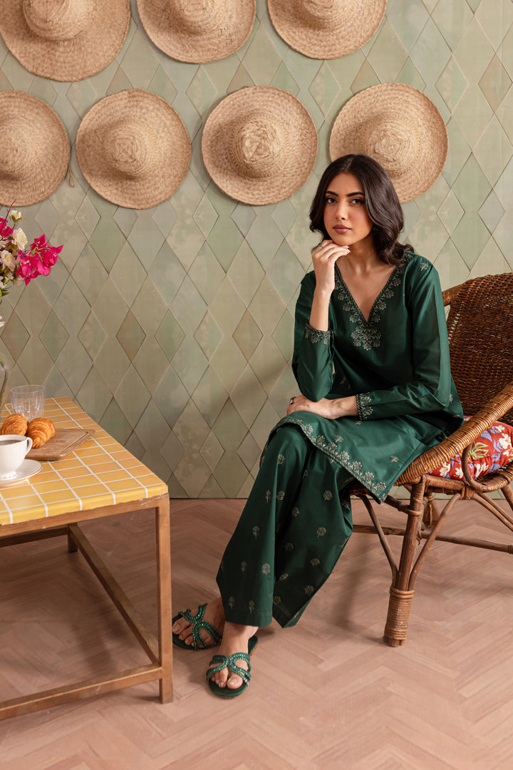 Green Brick 2Pc - Embroidered Lawn Dress