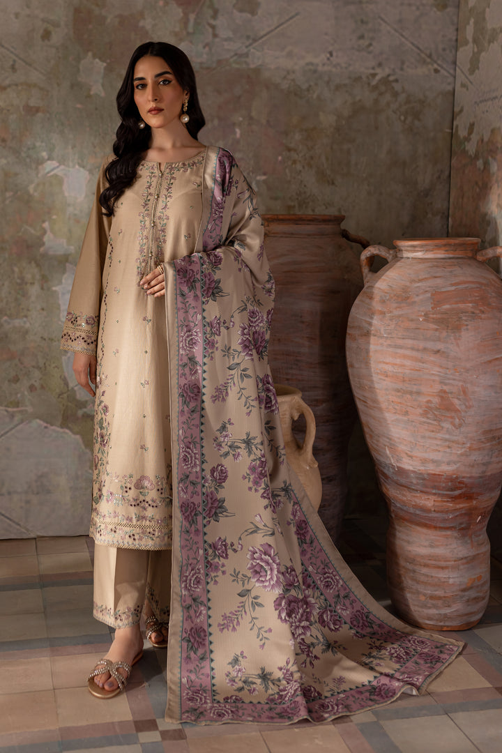 Beige Peel 3Pc - Embroidered Khaddar Dress