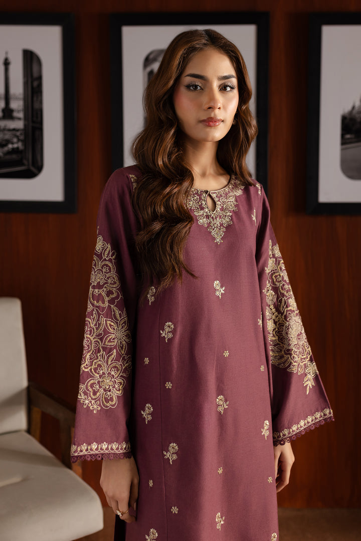 Mauve Plum 2Pc - Embroidered Khaddar Dress