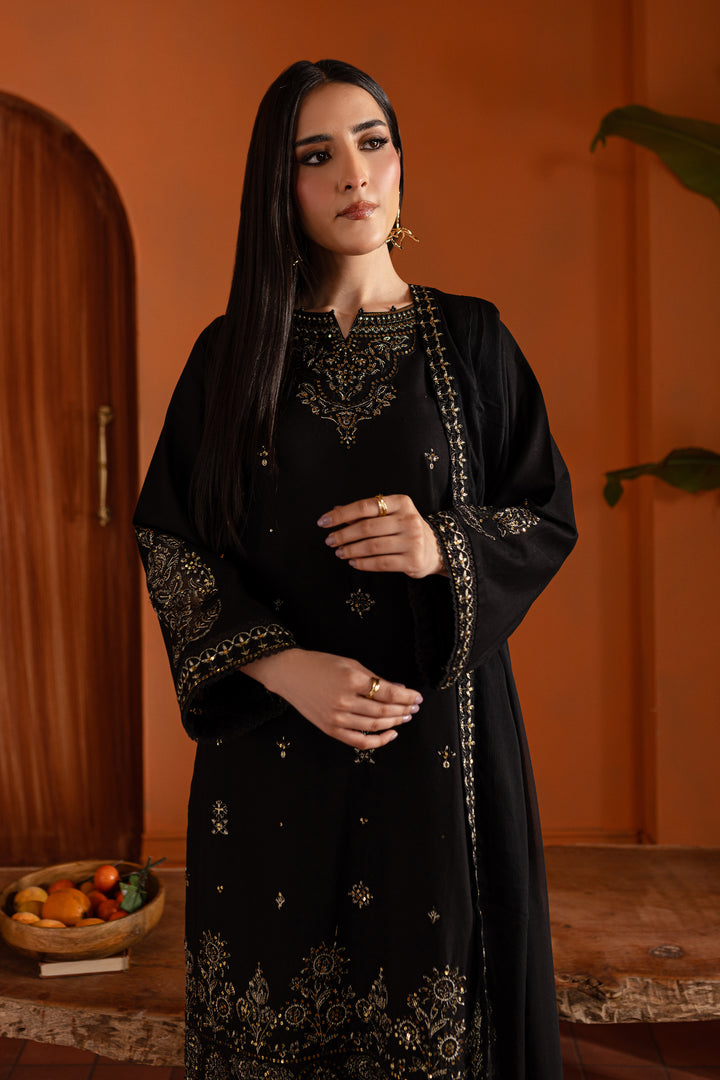 Black Magisk 3Pc - Embroidered Khaddar Dress