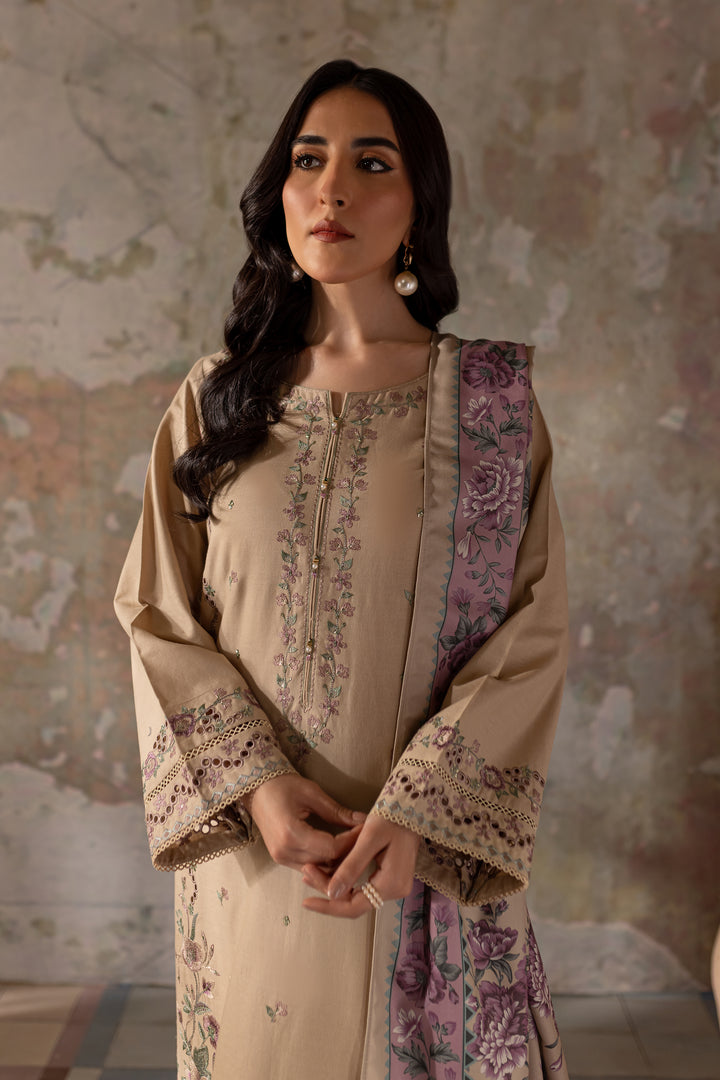 Beige Peel 3Pc - Embroidered Khaddar Dress