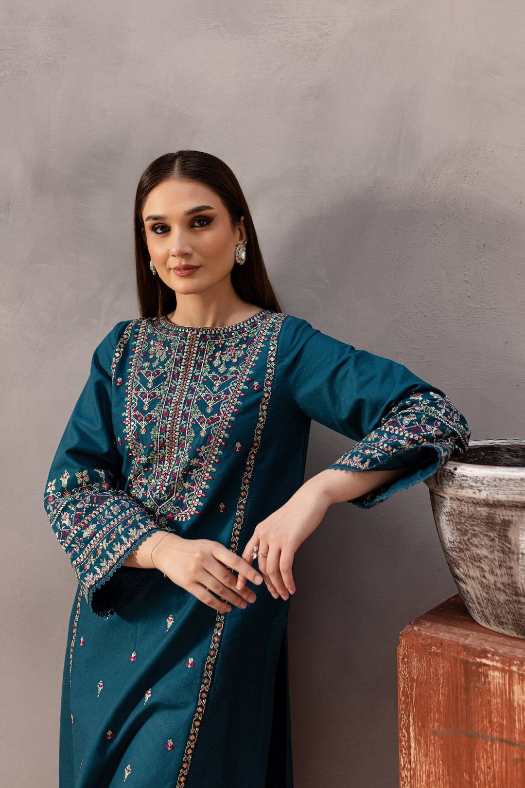 Blue Pearl 2Pc - Embroidered Khaddar Dress