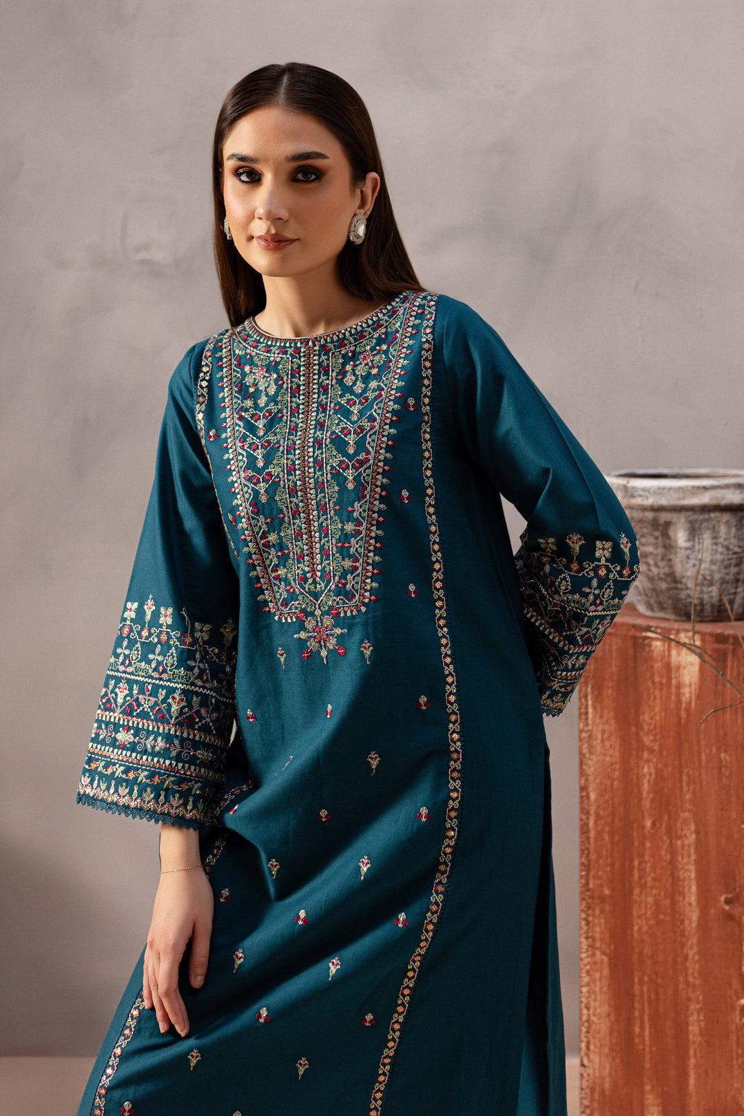 Blue Pearl 2Pc - Embroidered Khaddar Dress