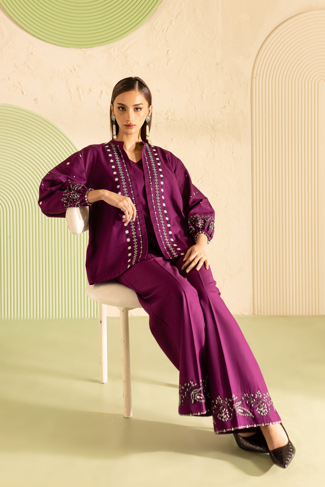 Edwina 3Pc - Embroidered Khaddar Dress