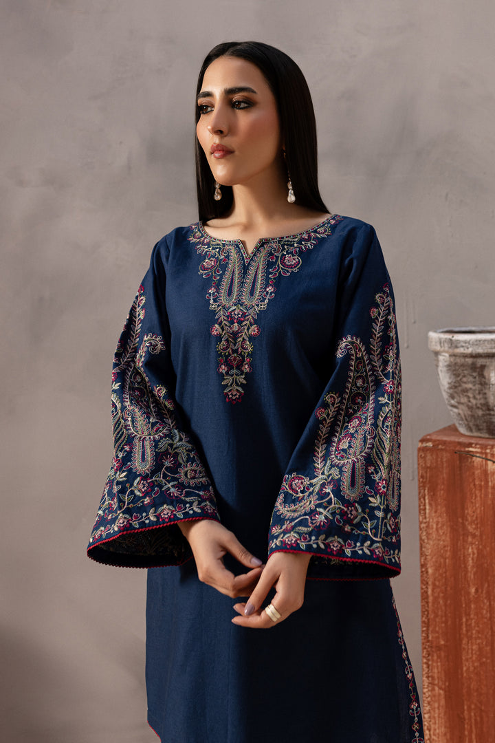 Ebony Blue 2Pc - Embroidered Khaddar Dress