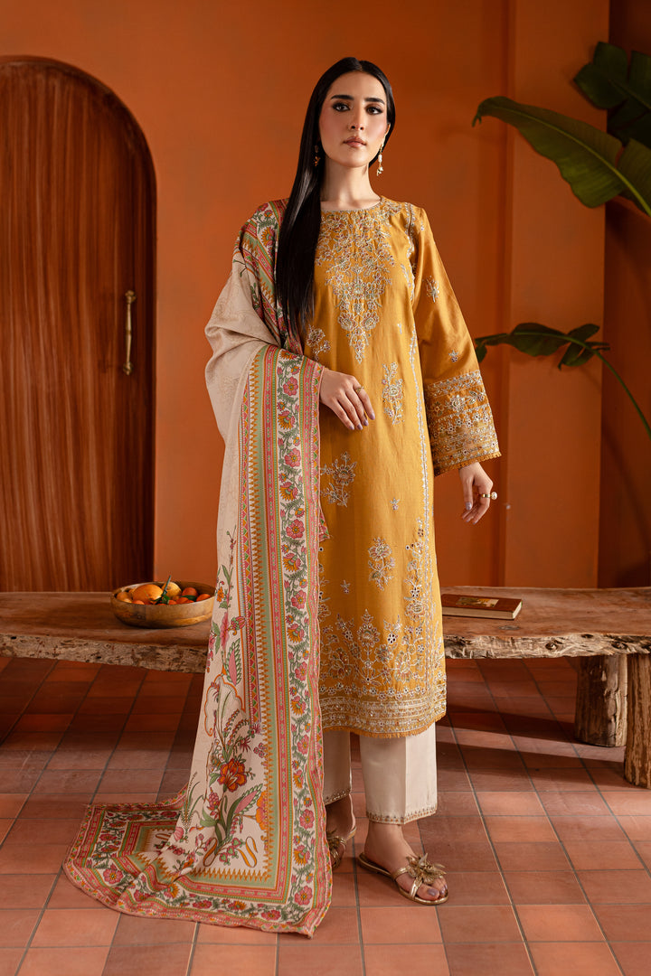 Gold Inarah 3Pc - Embroidered Khaddar Dress