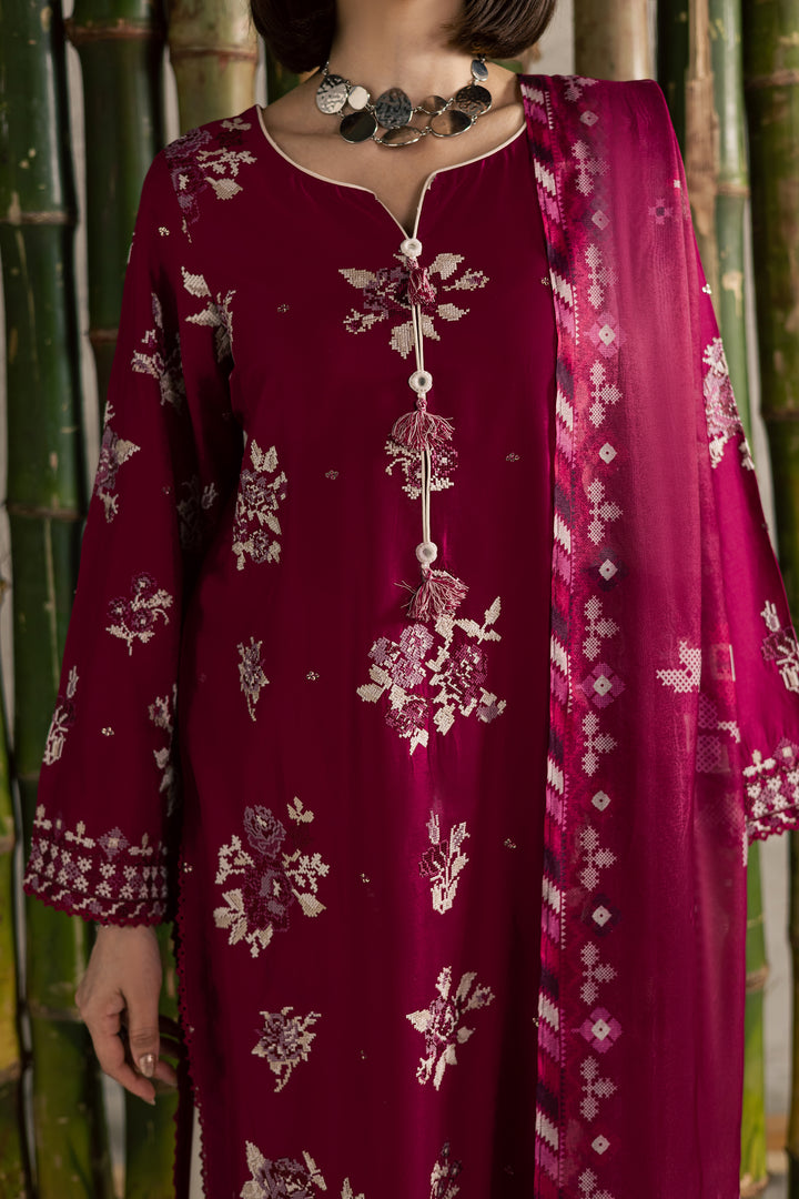 Pink Oliver 3Pc - Festive Embroidered Lawn