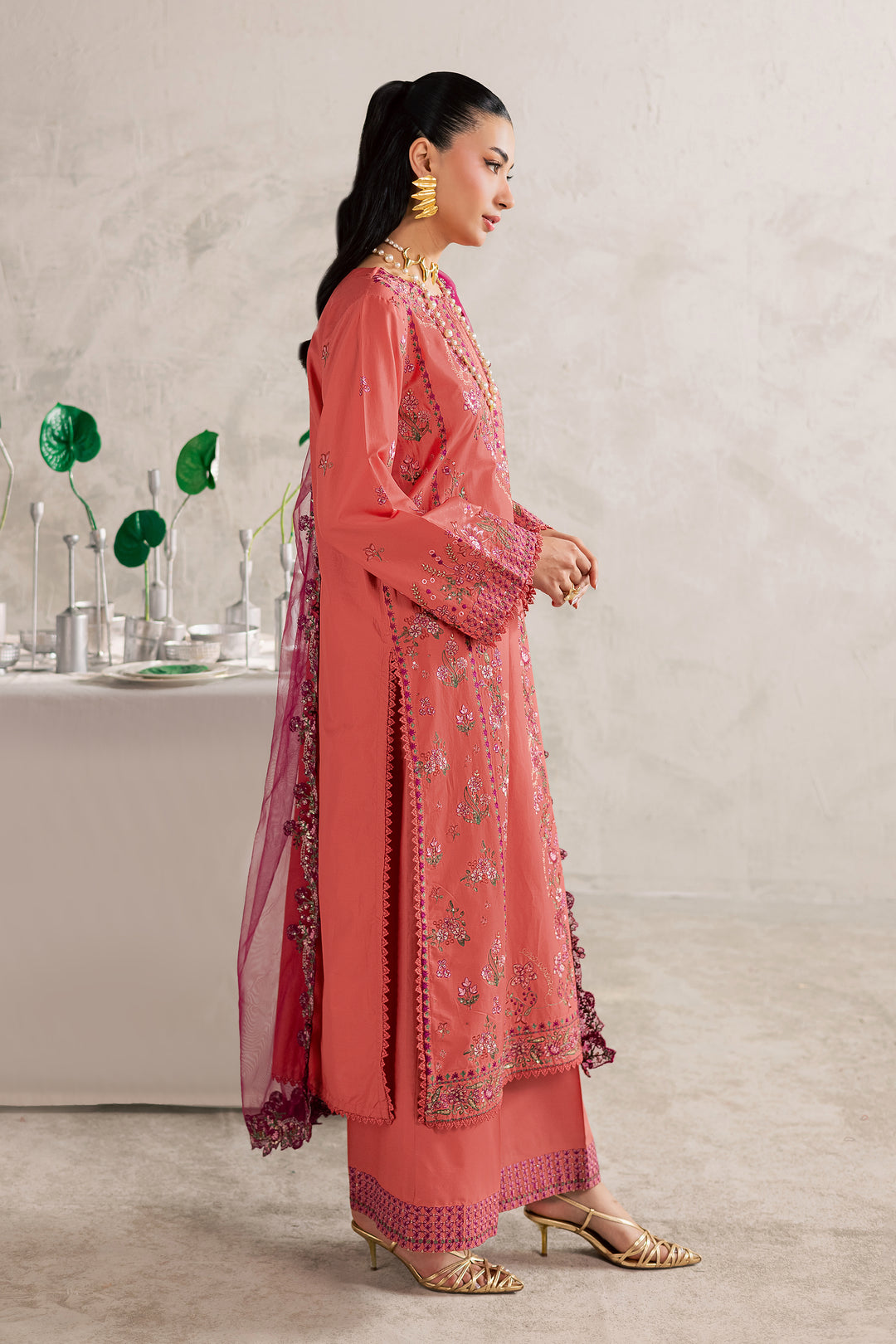 Rust Nazneen 3Pc - Festive Embroidered Lawn