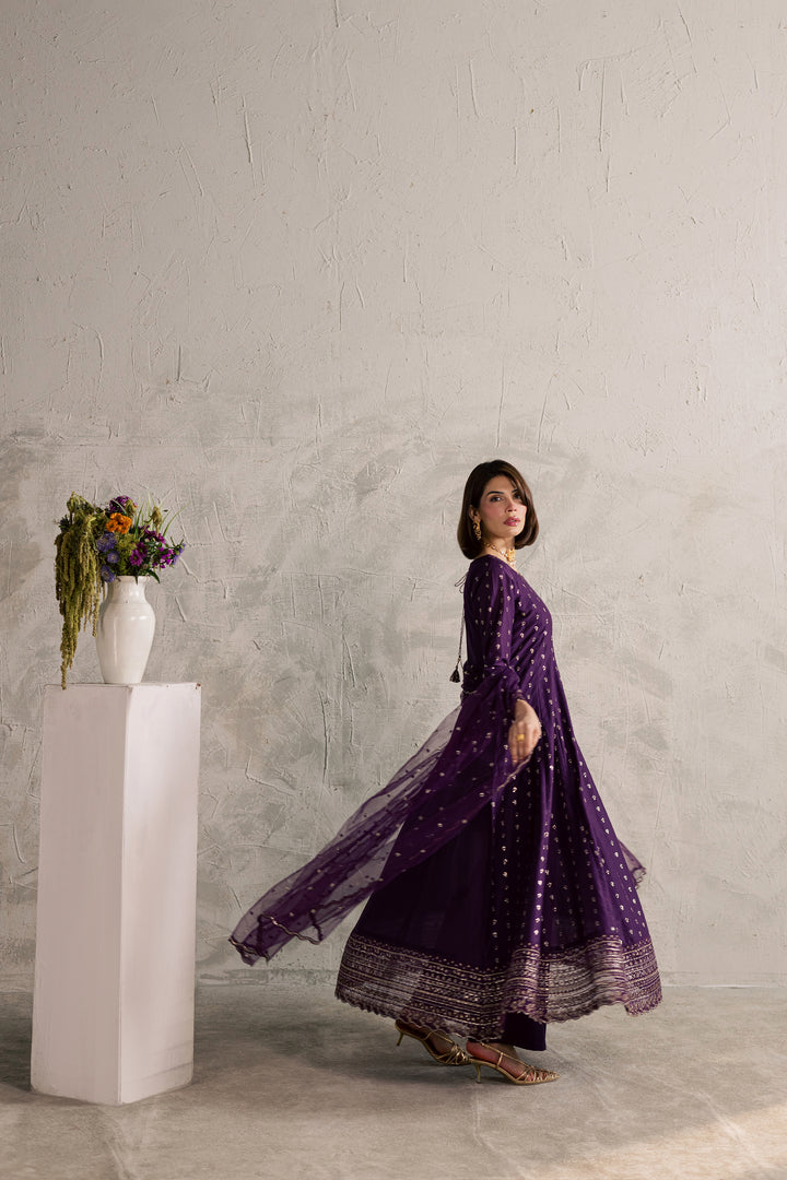 Purple Elaf 3Pc - Festive Embroidered Lawn