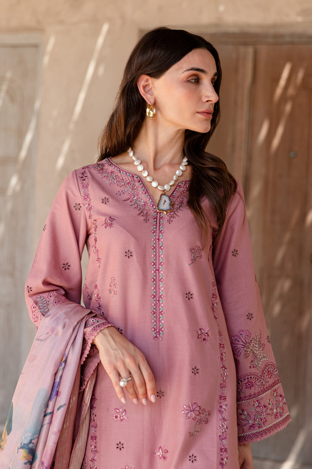 Sham 3Pc - Embroidered Khaddar Dress