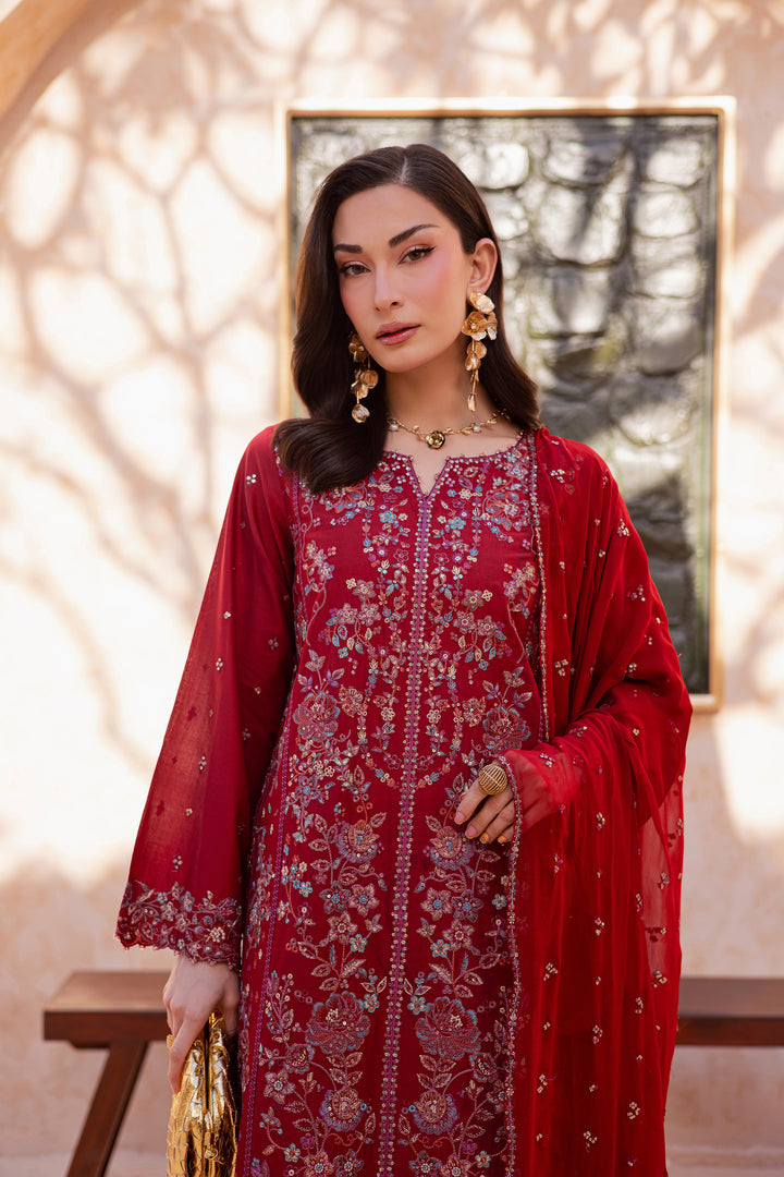 Red Delight 3Pc - Festive Embroidered Lawn