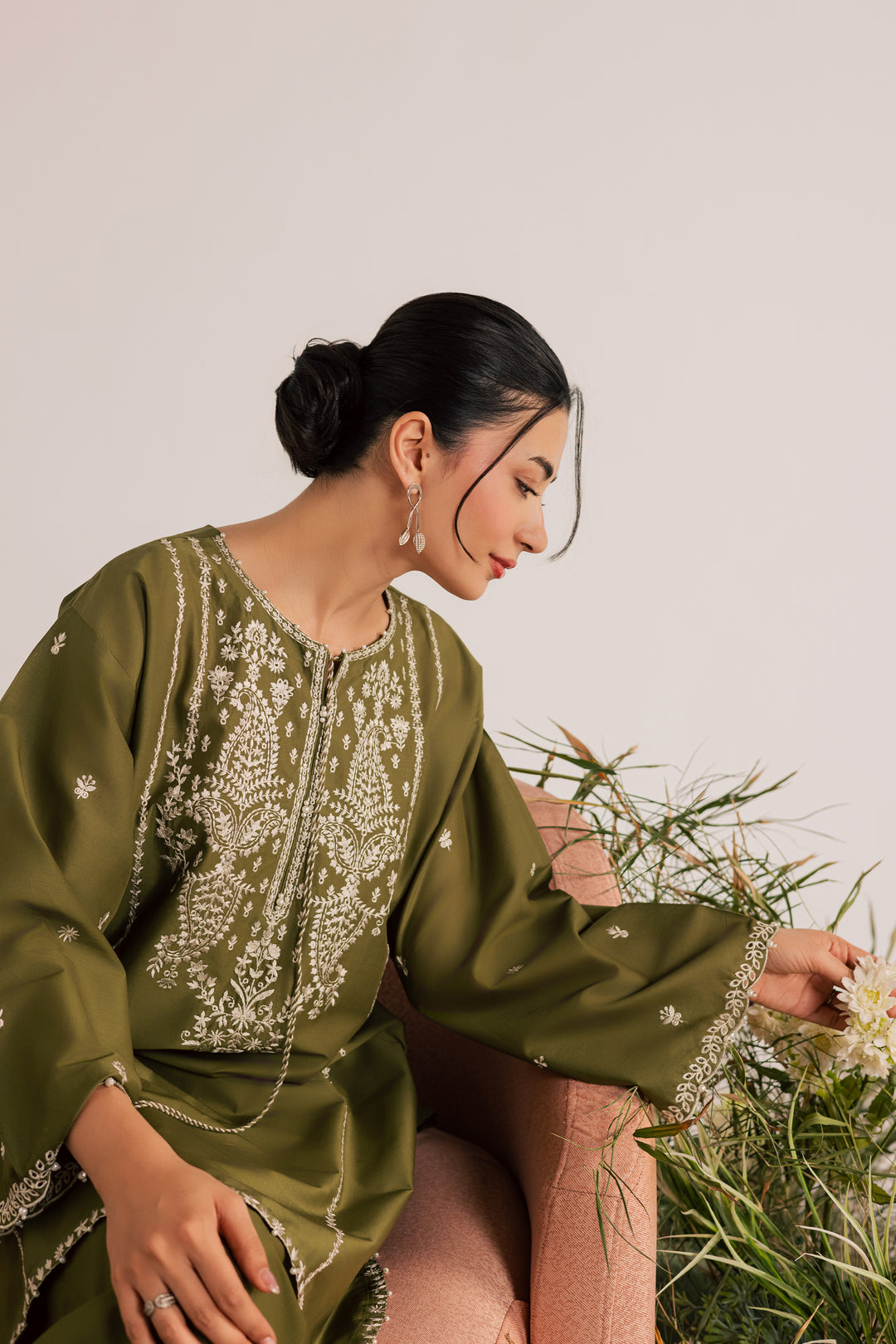 Mina Green 2Pc - Embroidered Lawn Dress