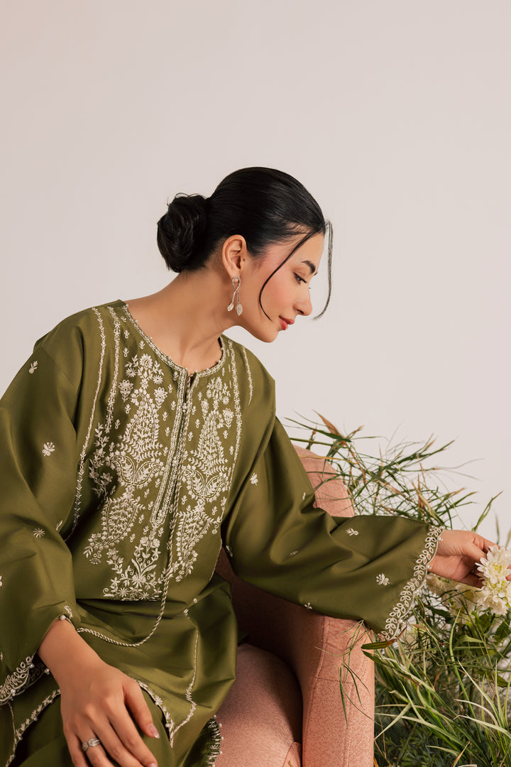 Mina Green 2Pc - Embroidered Lawn Dress