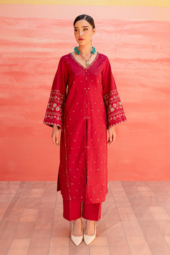 Pink Outfit 2Pc - Embroidered Khaddar Dress