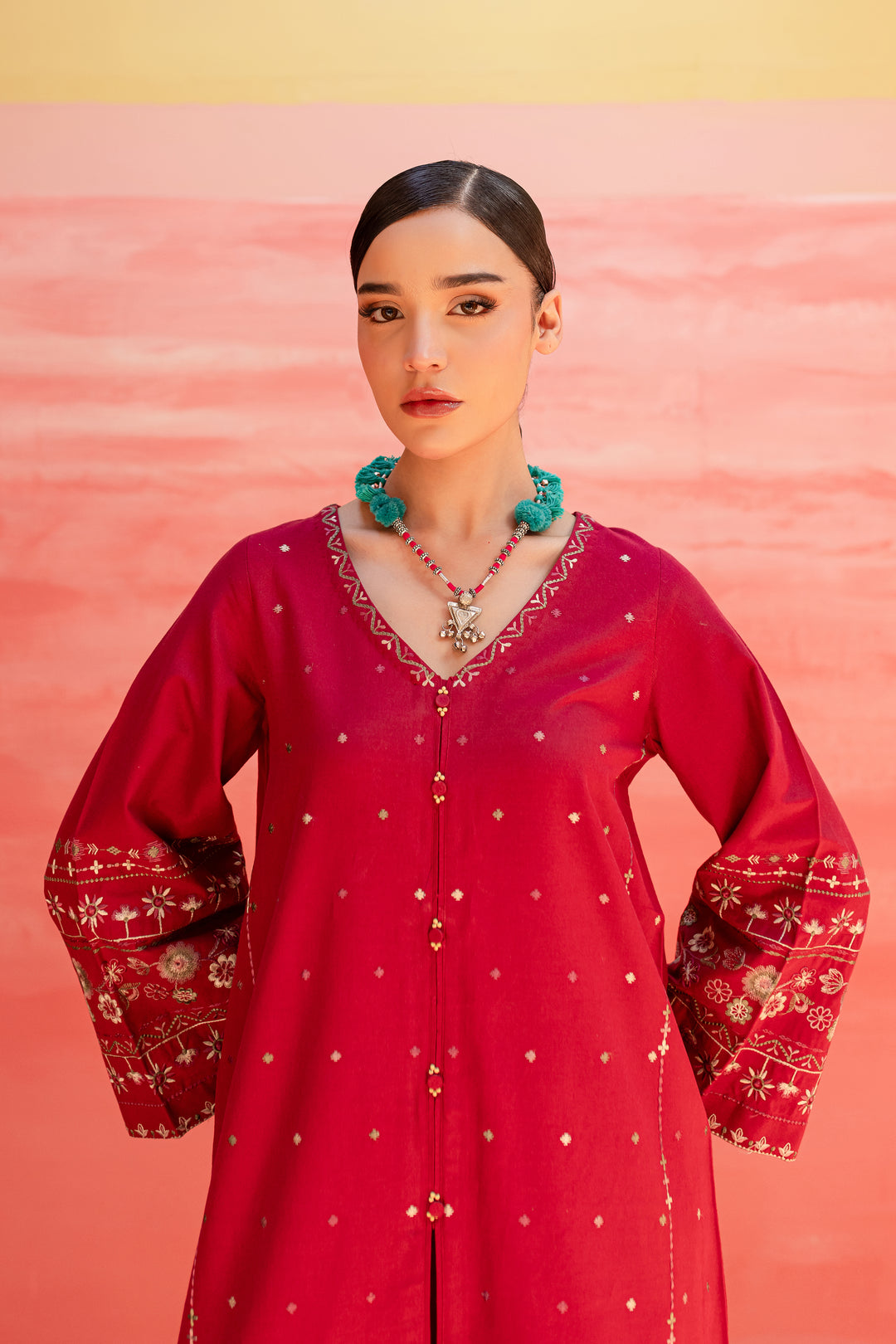 Pink Outfit 2Pc - Embroidered Khaddar Dress