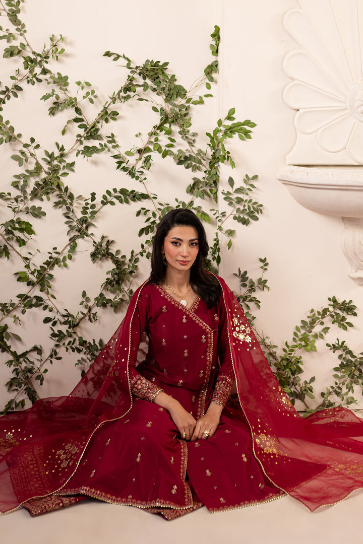 Gold Tibetan 3Pc - Embroidered Sharara Pret