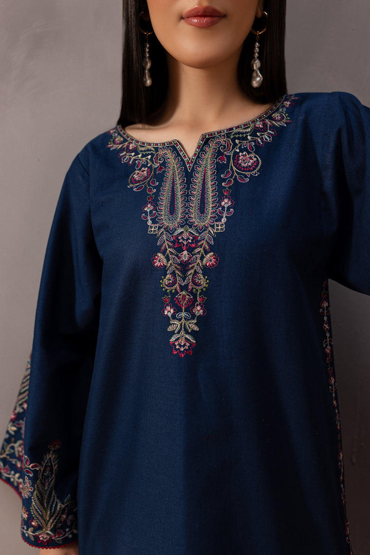 Ebony Blue 2Pc - Embroidered Khaddar Dress