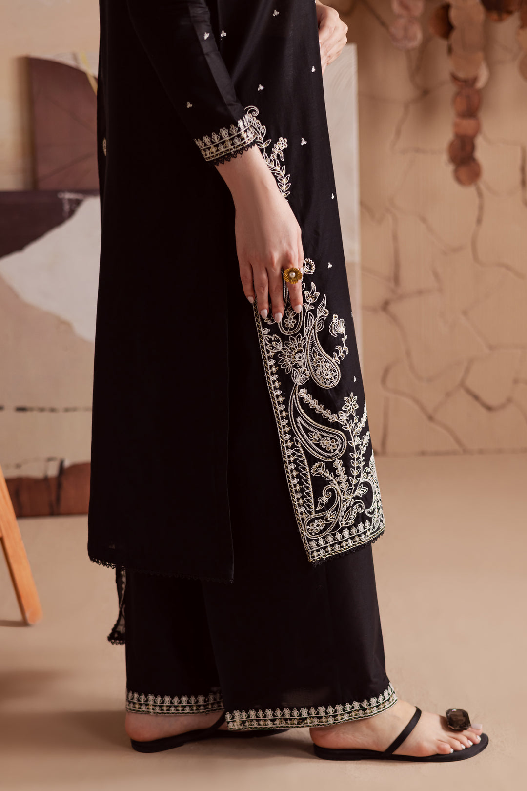 Deep Black 3Pc - Embroidered Lawn Dress