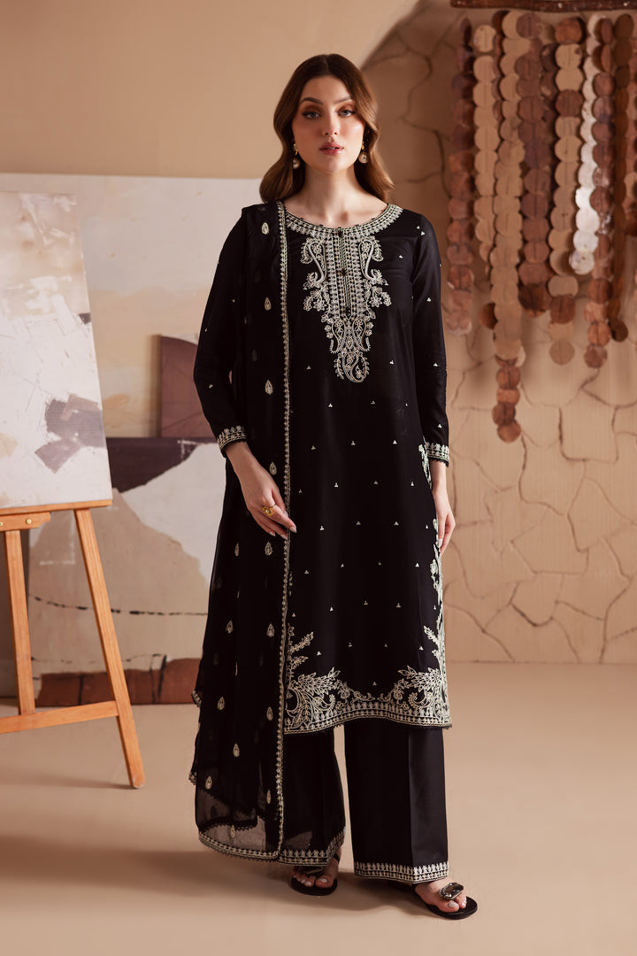 Deep Black 3Pc - Embroidered Lawn Dress