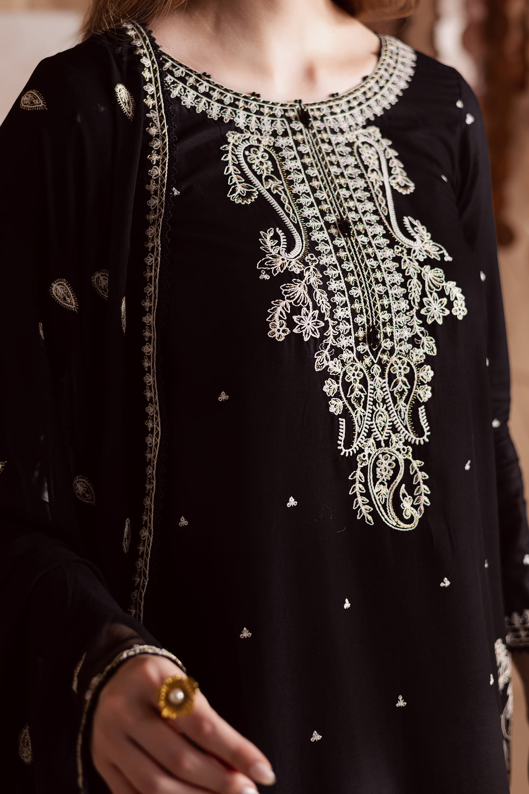 Deep Black 3Pc - Embroidered Lawn Dress