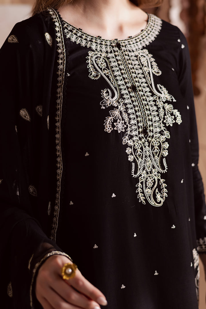 Deep Black 3Pc - Embroidered Lawn Dress