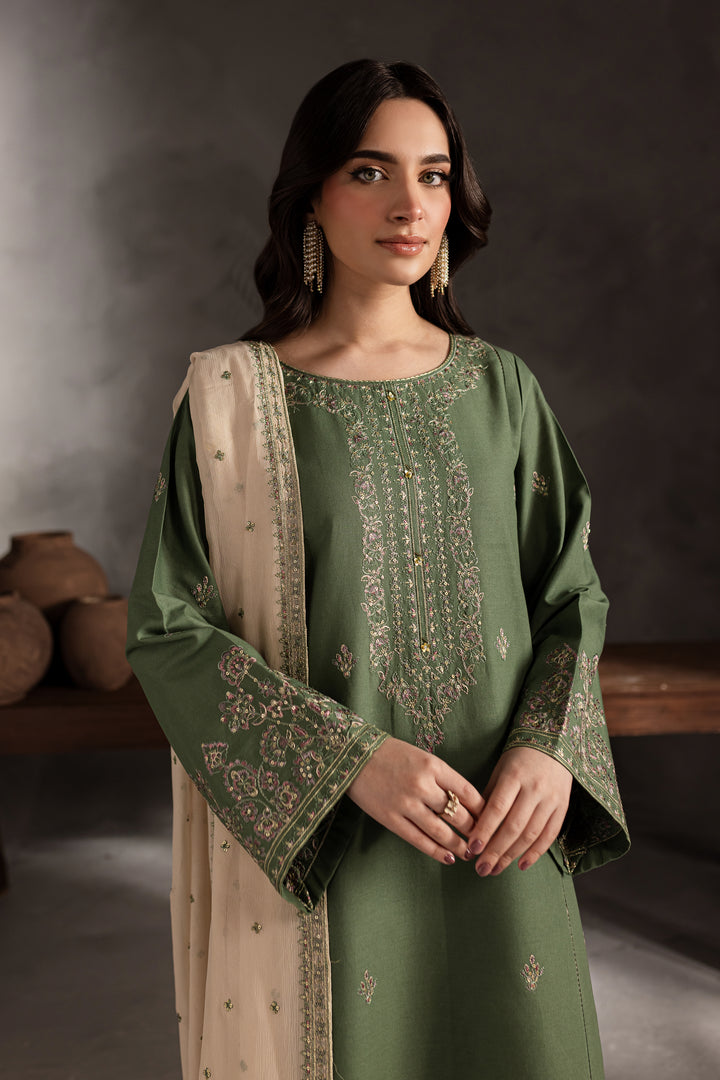 Sage Stone 3Pc - Embroidered Khaddar Dress