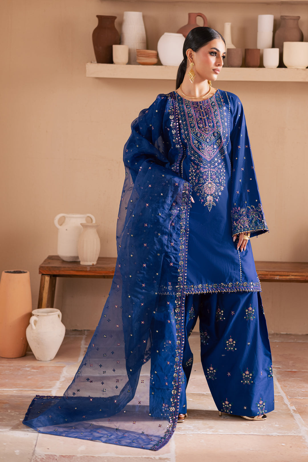 Claudette 3Pc - Embroidered Lawn Dress