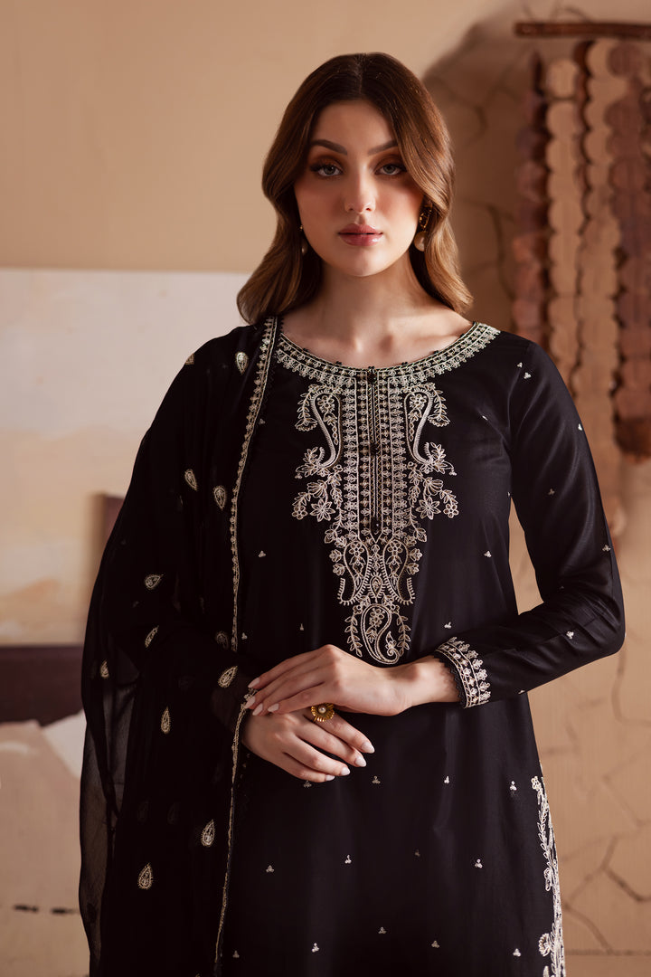 Deep Black 3Pc - Embroidered Lawn Dress