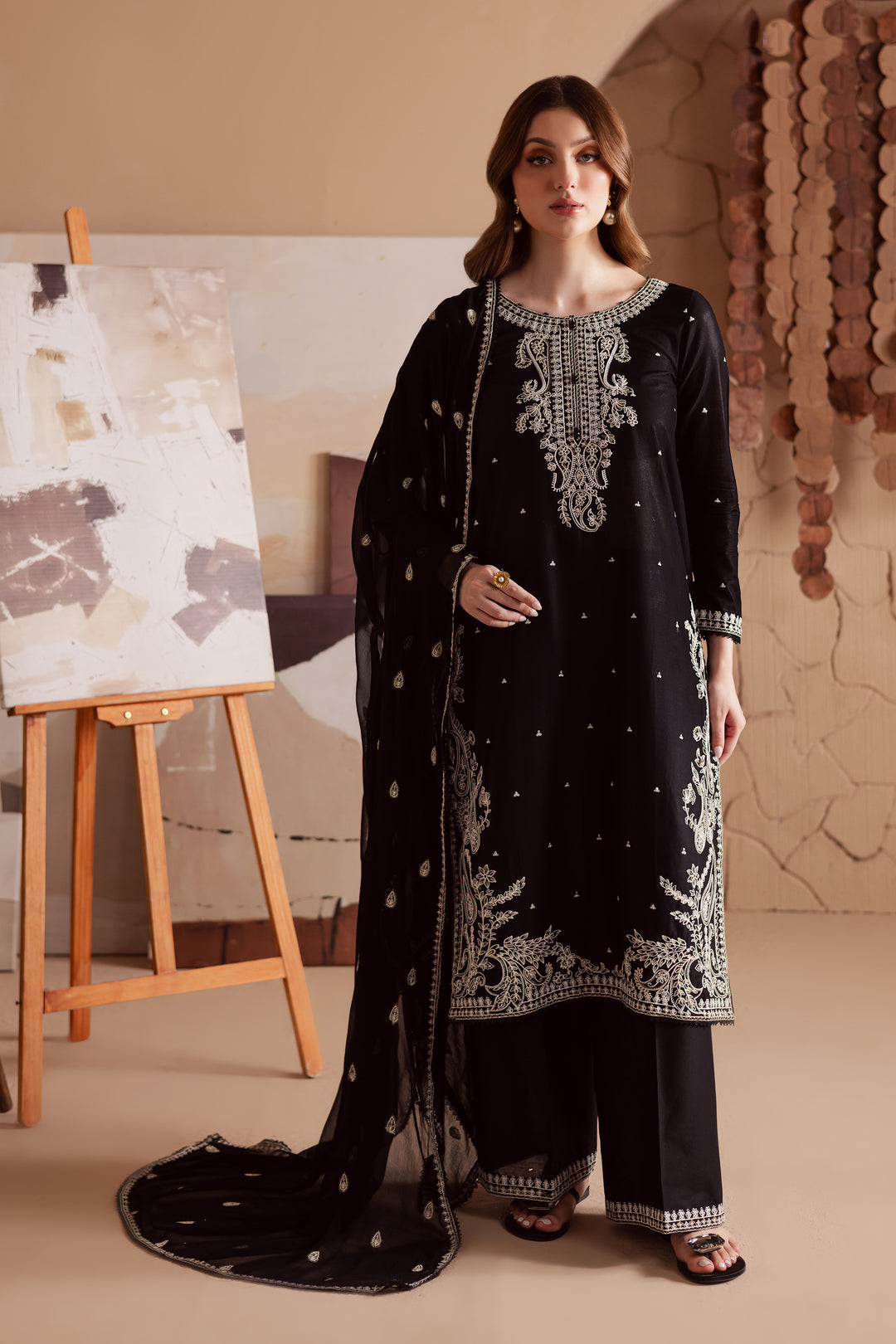 Deep Black 3Pc - Embroidered Lawn Dress