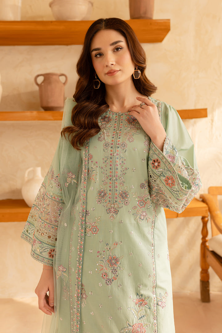 Pearly Blue 3Pc - Embroidered Lawn Dress