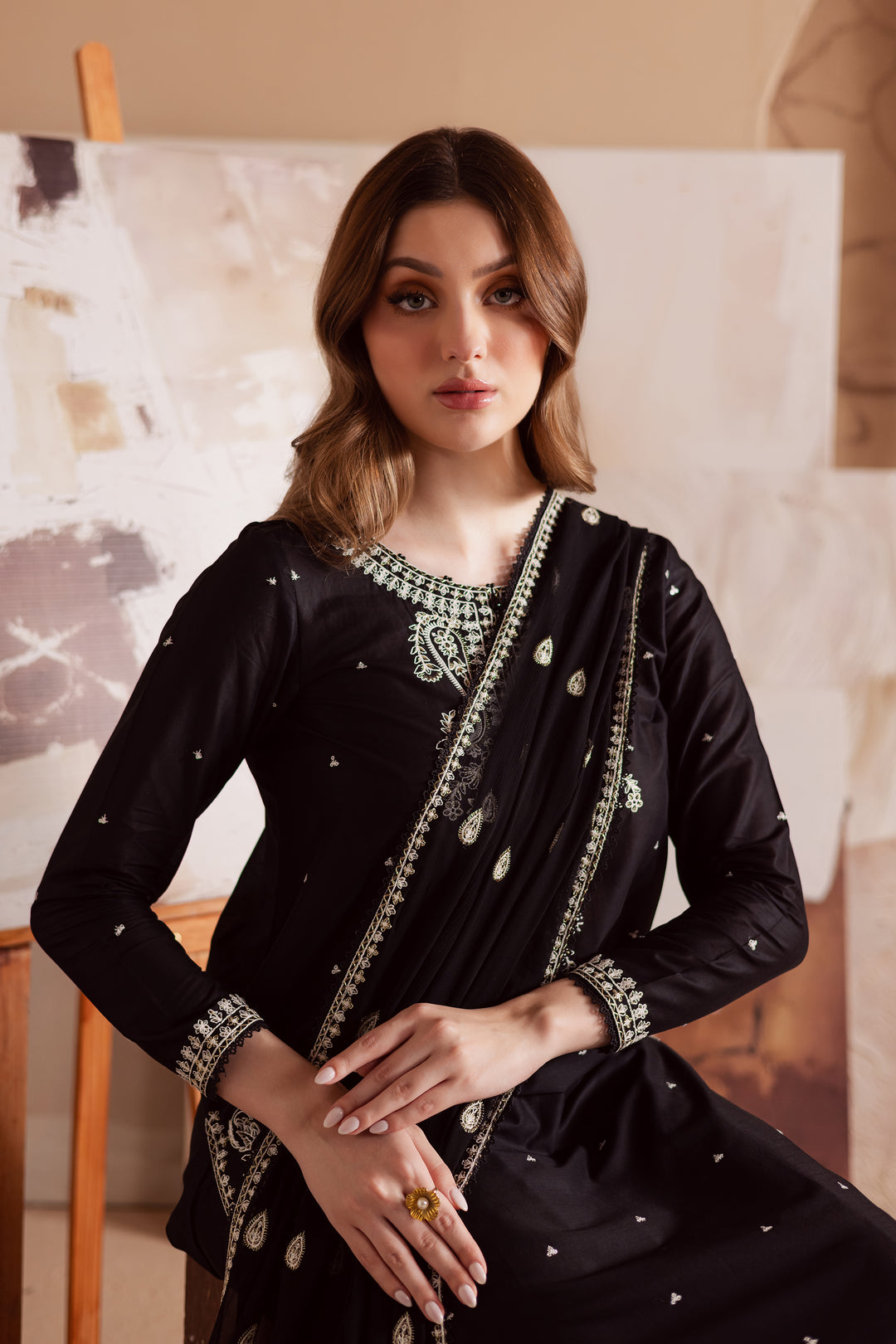 Deep Black 3Pc - Embroidered Lawn Dress