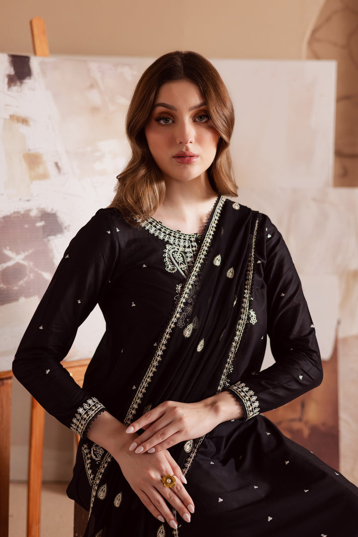 Deep Black 3Pc - Embroidered Lawn Dress