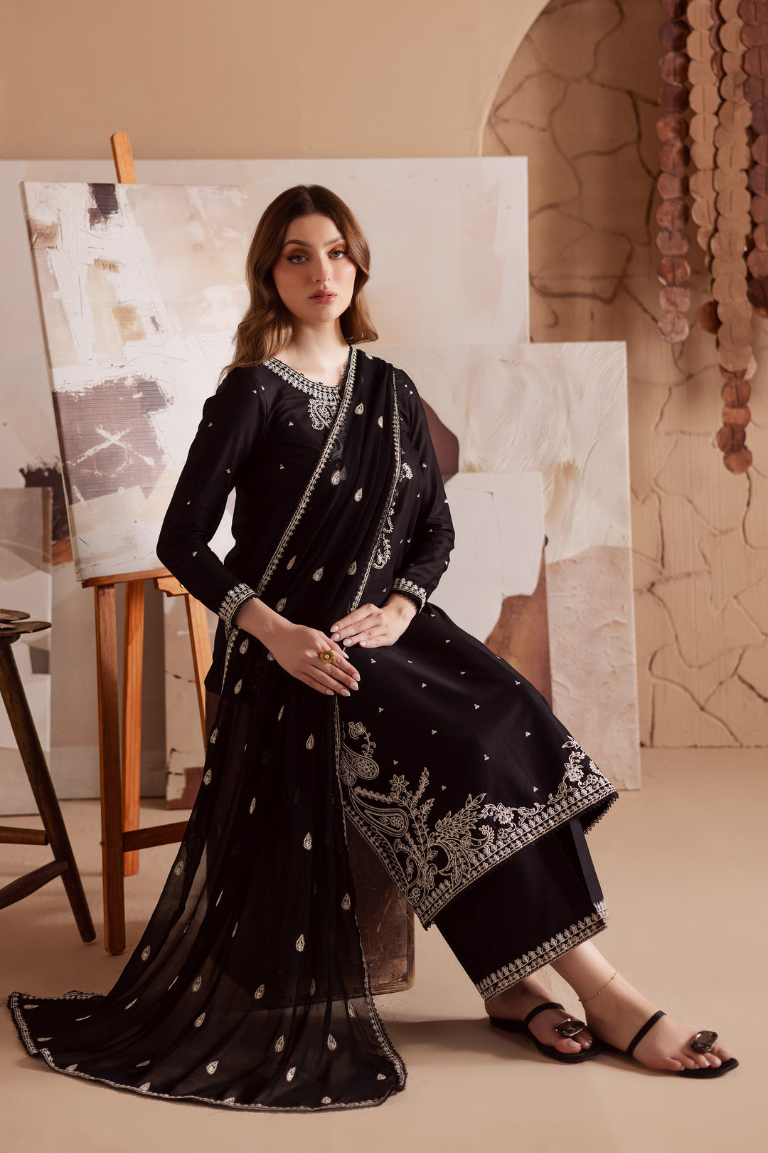 Deep Black 3Pc - Embroidered Lawn Dress