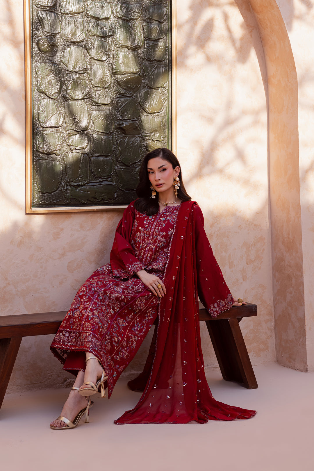 Red Delight 3Pc - Festive Embroidered Lawn
